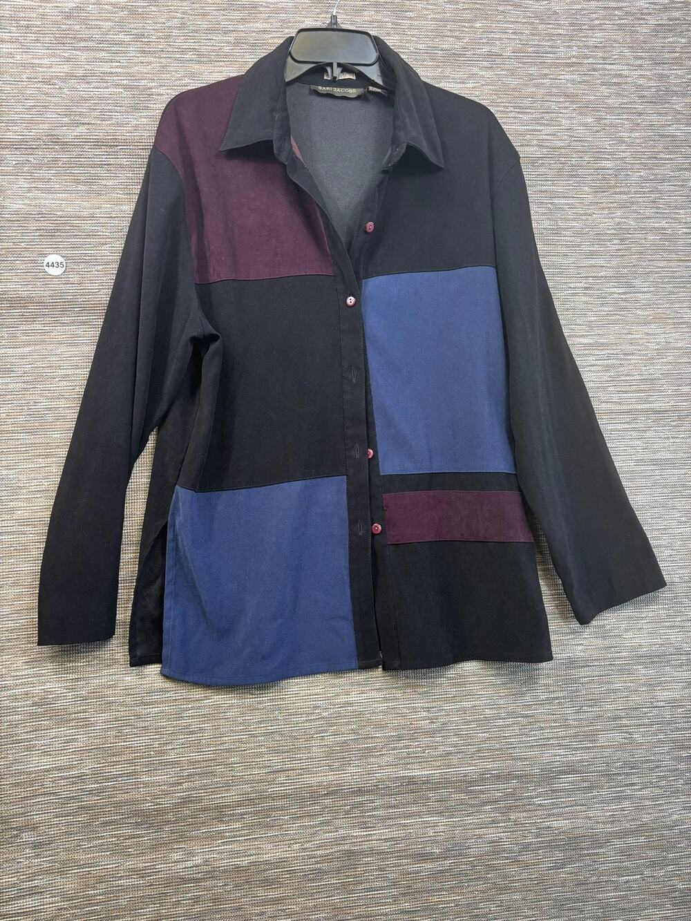 Sari Jacobs Blouse Womens M Multicolor Colorblock Button Front Tunic Top Stretch